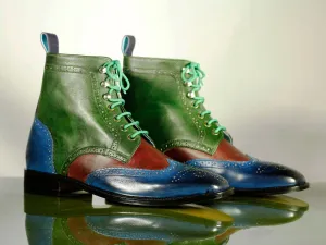 Bespoke Multi Color Ankle Leather Lace Up Boot