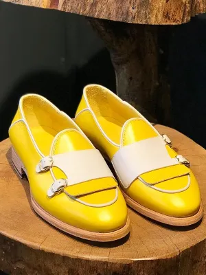 Buy Yellow Genuine Leather Double Monk Strap Loafers by GentWith.com