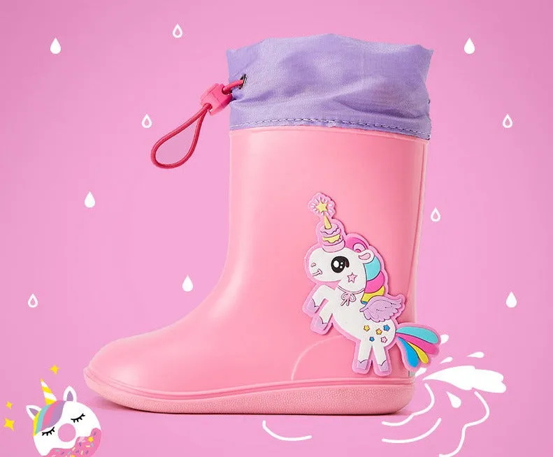 children's rain boots PVC three-color cartoon three-dimensional girdle non-slip bottom rain boots primary school students' rain boots