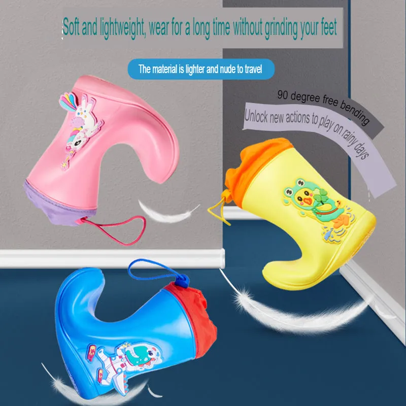 children's rain boots PVC three-color cartoon three-dimensional girdle non-slip bottom rain boots primary school students' rain boots