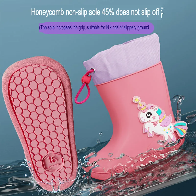 children's rain boots PVC three-color cartoon three-dimensional girdle non-slip bottom rain boots primary school students' rain boots