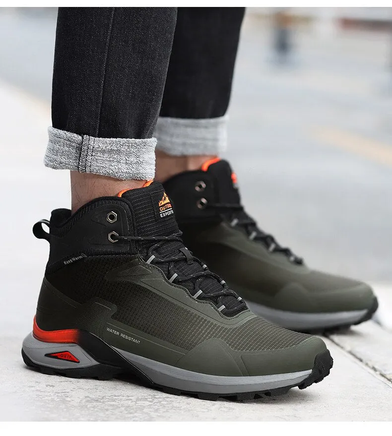 Men Snow Boots Waterproof Leather Sneakers Warm Plush High Quality Outdoor Hiking Boot - MSWRB50416