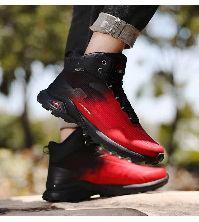 Men Snow Boots Waterproof Leather Sneakers Warm Plush High Quality Outdoor Hiking Boot - MSWRB50416