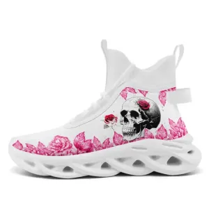 Personalized Skull with Floral Sneakers, Custom Skeleton Shoes, Light-Weight Shoes, Glow at Night